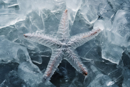 Captivating Snapshot: A Frozen Starfish Trapped in Pristine Ice Amidst Arctic Chill in Northern Icelandの素材