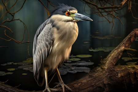 Capturing Serenity: An Artistic Portrait of a Night Heron in Pursuit of Preyの素材