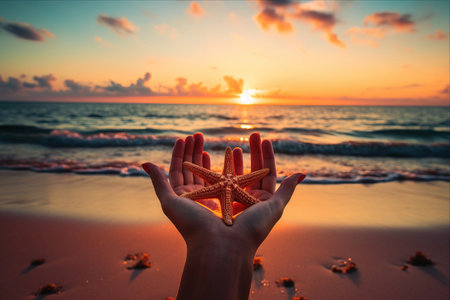 Embracing Starfish Serenity: A Mesmerizing Sunrise at the Beach in AR 3:2の素材