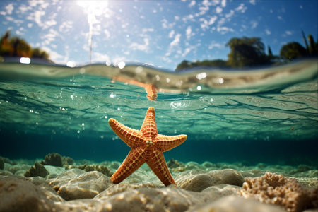Captivating Underwater Snapshot: A Colorful Starfish Basks on the Sandy Beach - Photo by Jason Dunn [AR 3:2]の素材