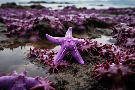 Enchanting Encounter: The Majestic Purple Starfish Unveiled on a Shell Beach at Low Tide -- A 3:2 Perspectiveの素材