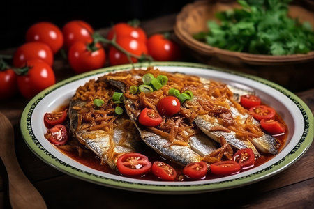 Malaysian Kampung Delight: Tempting Traditional Fried Salted Fish with Onion and Red Chilli, Captured in Selective Focus [3:2 AR]の素材