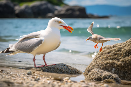 Nature's Feasting Symphony: Seagull Savoring a Starfish in a Stunning 3:2 Captureの素材