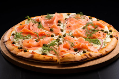 Deliciously Smoky: Savory Smoked Salmon Pizza on a Crisp White Canvas - AR 3:2の素材