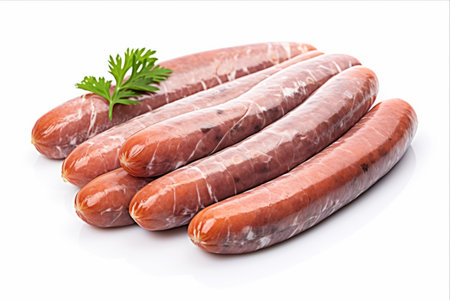 Delicious Fish Sausage: A Savory Delight on a Pristine White Backgroundの素材