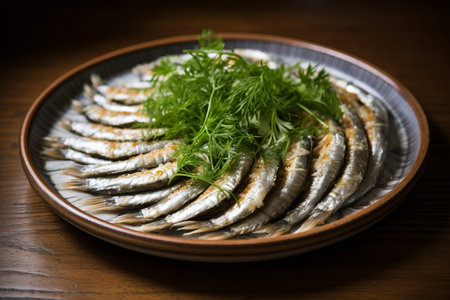 Culinary Delight: A Scrumptious Dish of Fresh Whitebait Sushi - AR 3:2の素材
