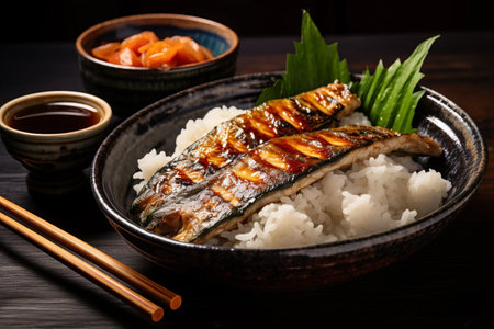 Savor the Delights of Japan: Frozen Grilled Mackerel and Rice with Miso Soup - Exploring the Perfect Harmony of Flavors in a Wholesome 3:2 Ratioの素材