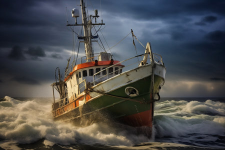 Perilous Journey: Battling the Elements â A Fish Trawler's Struggle off the Coast of Icelandの素材