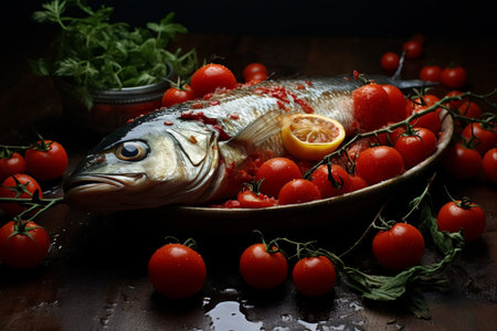 Exploring the Savory Delights of Fish with Tomato in a Perfect 3:2 Ratioの素材