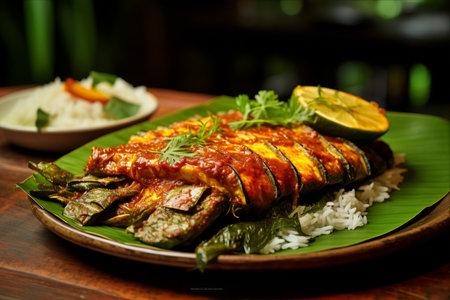 Aromatic and Delectable: The Traditional Grill Curry Fish Wrapped in Banana Leafの素材