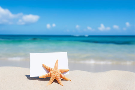 Serene Encounter: A Starfish and a Blank Canvas on the Beachの素材