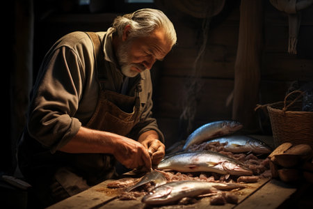 The Bountiful Fisherman's Catch: Displayed on the Table (3:2 Aspect Ratio)の素材