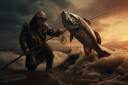 The Black Fisherman's Bountiful Catch on the Seashoreの素材