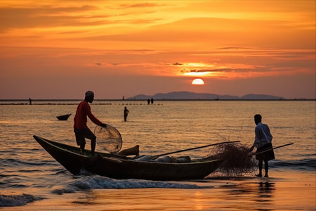Casting Nets at Samila Beach: A Fisherman's Tale from Songkhla, Thailandの素材