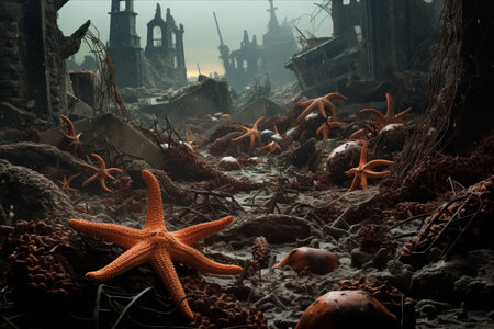 Unexpectedly Abundant Starfish Spotted Amidst the Rubble: A Breathtaking Sight! --ar 3:2の素材