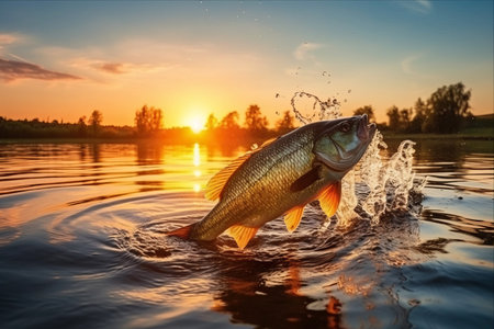 Golden Twilight: Conquering Predator Fish with Spinning at Sunsetの素材