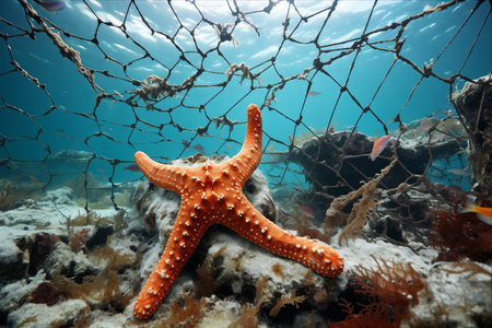 Ghostly Encounter: A Starfish Trapped on an Abandoned Fishing Net in Thailand's Similan Islandsの素材