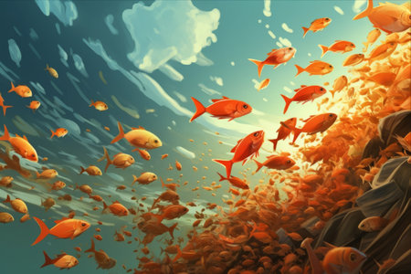 Feeding Frenzy: The Fierce Competition for Food Amongst Many Fishesの素材