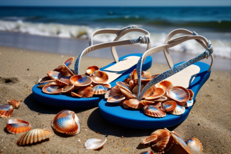 Seashell Summer: Blue Sandals and Ocean Treasures -- Artistic 3:2の素材