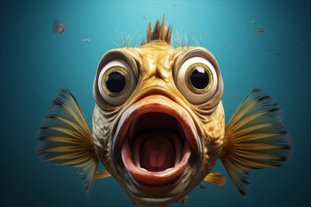 The Astounding Expression of a Startled Fish: Wide-Open Mouth and Bewildered Eyes Captured in a Front View - AR 3:2の素材