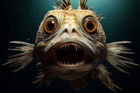 The Astonishing Expression of a Fish: Startling Eyes and a Wide-Open Mouth in a Front View â AR 3:2の素材