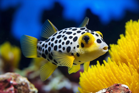Majestic Blackspotted Puffer: A Vibrant Encounter near Bangka Island, Sulawesi, Indonesiaの素材