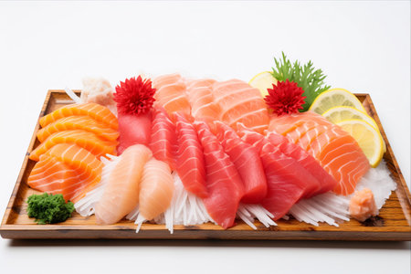 Savor the Exquisite Delights of Mixed Sashimi: Authentic Japanese Cuisine on a Clean White Canvas - AR 3:2の素材
