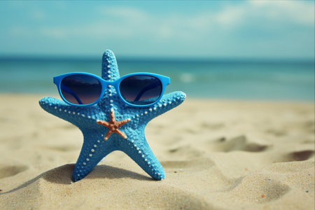 Beach Vibes: Blue Starfish Rocking Sunglasses in the Sandの素材