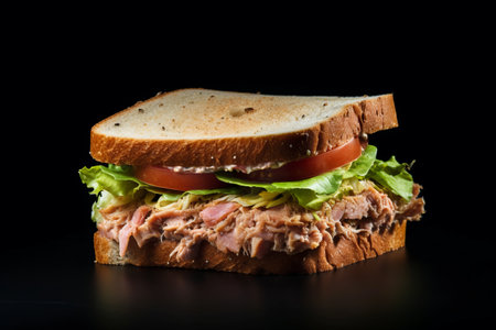 Tasty Bread Sandwich with Tuna Fish on a White Paper Backgroundの素材