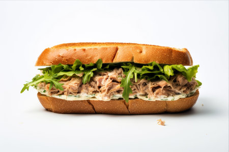 Tasty Tuna Fish Bread Sandwich on White Paper Background - AR 3:2の素材