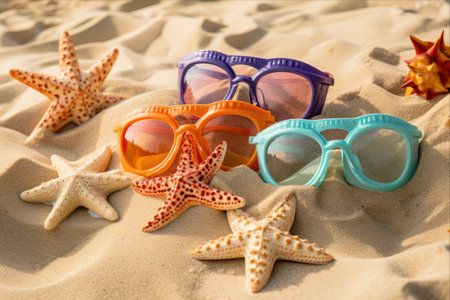 Immerse Yourself in Underwater Serenity with the Latest Collection of Swimming Masks, Goggles, Seashells, and Starfish on Sandy Shores â AR 3:2の素材