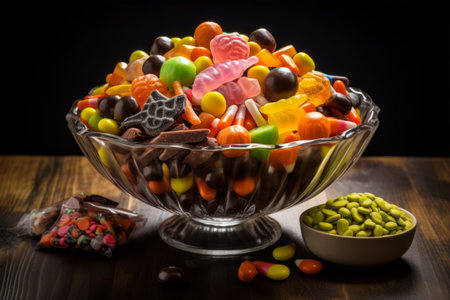 Spooky Delights: A Bowl Overflowing with Halloween Candy and Sweets for Your Unforgettable Halloween Eventの素材