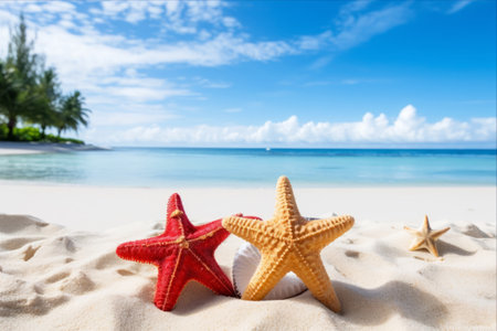 Enchanting Holiday Greetings: A Captivating Starfish and Coral Fusion on the Pristine Sands of an Indian Ocean Islandの素材
