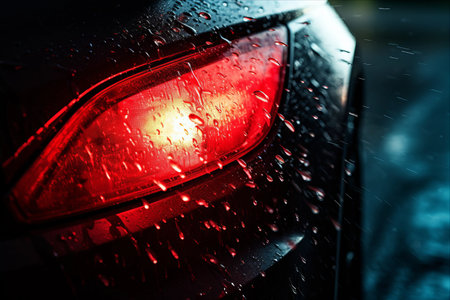 Glistening Car Tail Light: Captivating Closeup in Rain Droplets [AR 3:2]の素材
