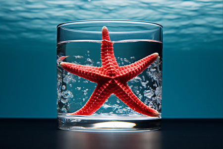 Mesmerizing Close-Up: A Captivating Red Starfish Clings to Glassの素材