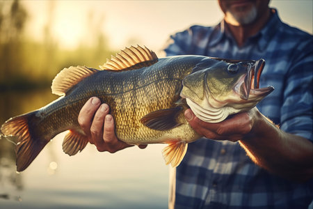 Catching the Ultimate Catch: The Enthralling Tale of a Largemouth Bass and a Proud Fishermanの素材