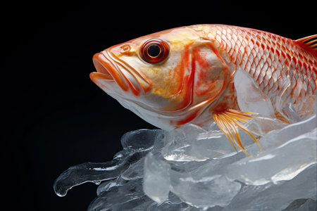 Frozen Finale: A Captivating Close-Up of a Fish's Tail on Iceの素材
