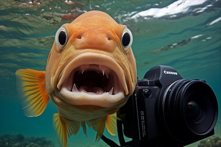 Hilarious Encounter: Mischievous Fish Adorably Photobombs Camera!の素材