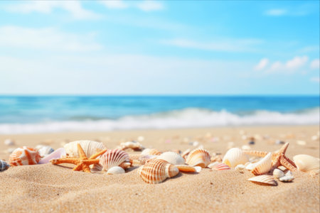 Serenity in Seashells: A Idyllic Summer Beachscape - AR 3:2の素材