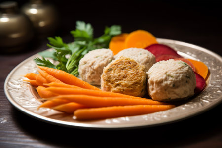 Tradition and Flavors Unite: A Delectable Plate of Passover Gefilte Fish with Carrotの素材