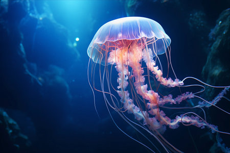 Enchanting Glowing Jellyfish Illuminate the Deep Ocean Depths - AR 3:2の素材