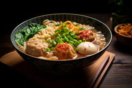 Savory Egg Noodle Delight: Pork and Fish Ball Soup -- AR 3:2の素材
