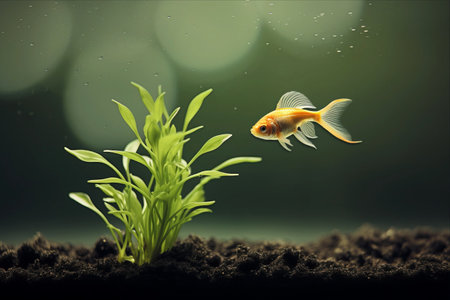 The Enigmatic Golden Fish: Exploring its Existence in the Vast Ocean and Lush Plant Lifeの素材