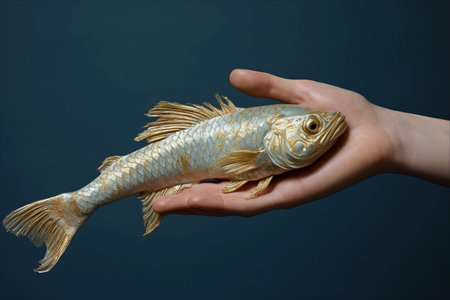 Splendid Femininity: Capturing the Majestic Dorado Fish Tails on Azure Blue Paperの素材