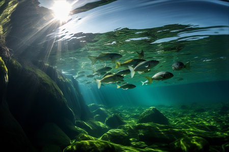 Exploring the Vibrant Underwater World: Green Seaweed and Fish in Spain's Galician Coastal Paradiseの素材
