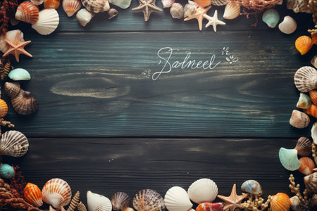Seaside Serenity: Coastal Frame Decor with Seashells and a Summer-themed Messageの素材