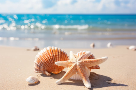 Sea You Soon: A Coastal Greeting Card with Starfish Seashells and Vacation Vibesの素材