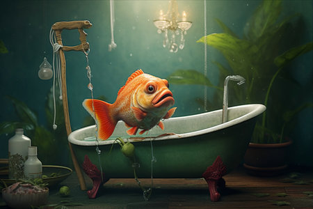 Catching the Unusual: A Fishing Rod's Extraordinary Haul in an Indoor Oasis - AR 3:2の素材
