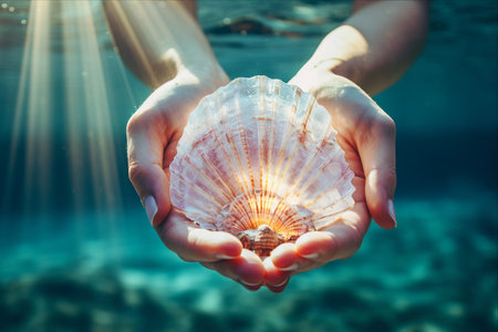 Serene Seashell in a Submerged Seascape: A Mesmerizing 3:2 Sea Compositionの素材