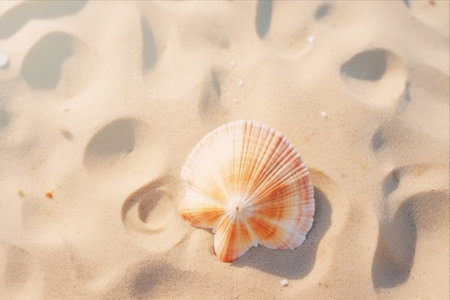 Captivating Summer Vibes: A Close-Up of Seashell on Glistening Beach Sandの素材
